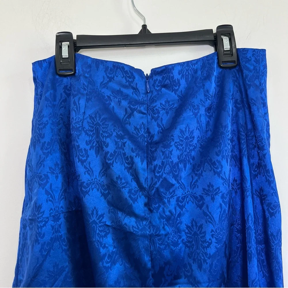 RONNY KOBO Miranda Royal Blue Draped Damask Print Jacquard Skirt